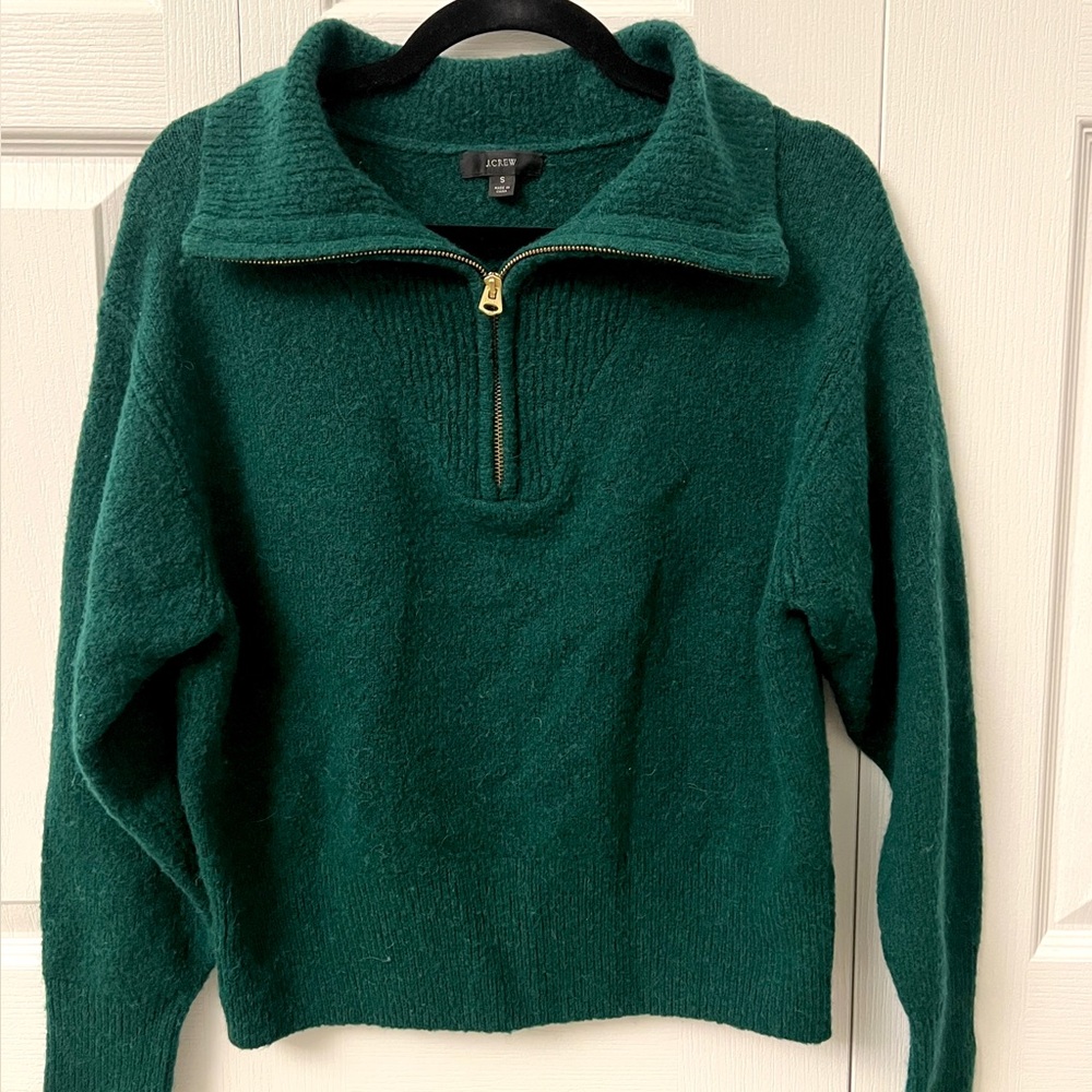 J. Crew Forest Green Zip Collar Sweater